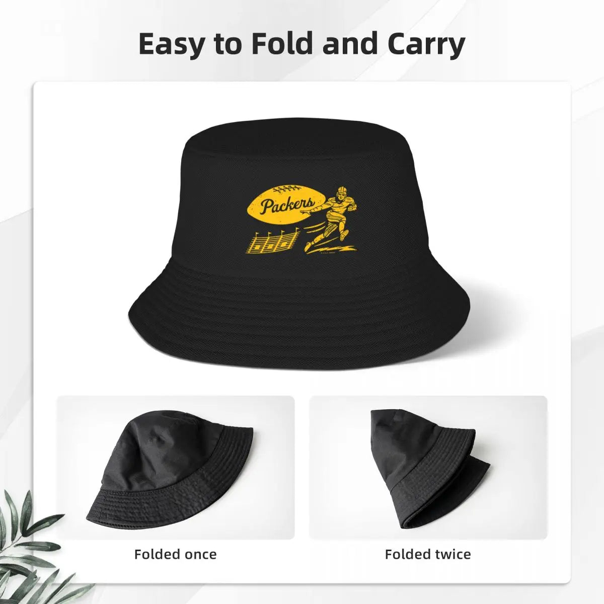 Vintage Green Bay Packers Bucket Hat – Stylish Yellow Wordmark Derby Hat for All Seasons - Premium bucket hat from Lizard Vigilante - Just $24.88! Shop now at Lizard Vigilante