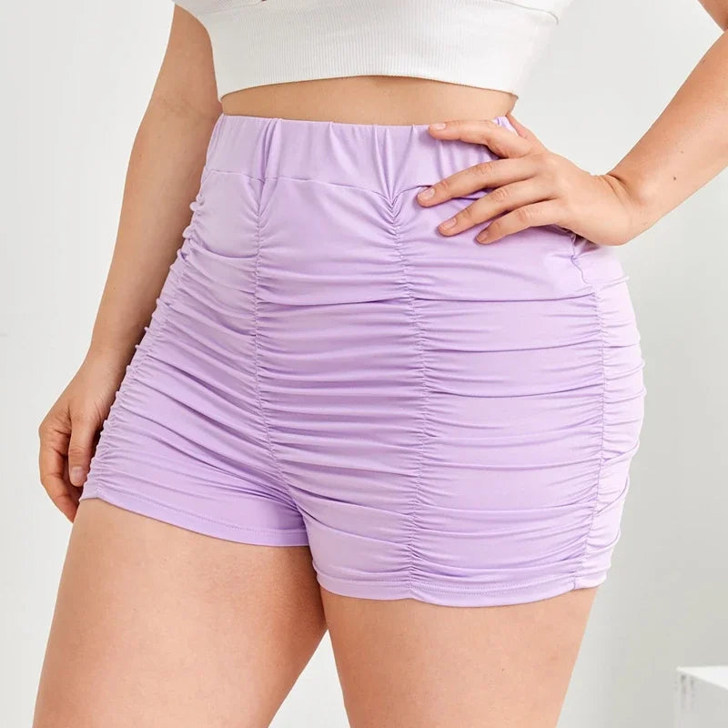 Plus Size High Waist Ruched Biker Shorts for Women - Sexy Summer Casual Solid Purple 6XL Elastic Waist Skinny Fit - Premium biker shorts from Lizard Vigilante - Just $36.99! Shop now at Lizard Vigilante