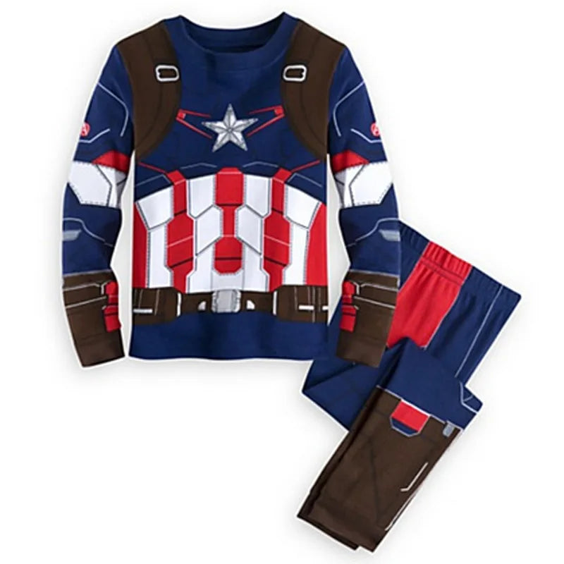 Avengers Superhero Pajama Set — Boys Long Sleeve Spider-Man & Iron Man Nightwear Cosplay Costume