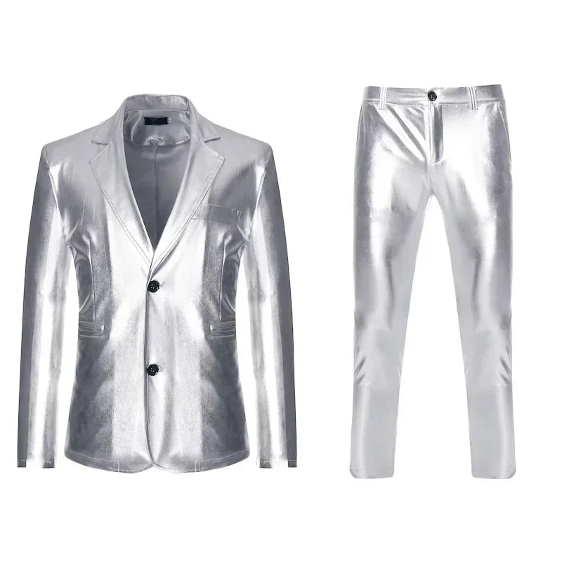 Men's Suit Sets Shiny Gold 2 Pieces Suits Chic Blazer+Pants Sets Stage Perform Clothes Party Nightclub Dancer Costume Sets Men - Premium costume from Lizard Vigilante - Just $49.99! Shop now at Lizard Vigilante