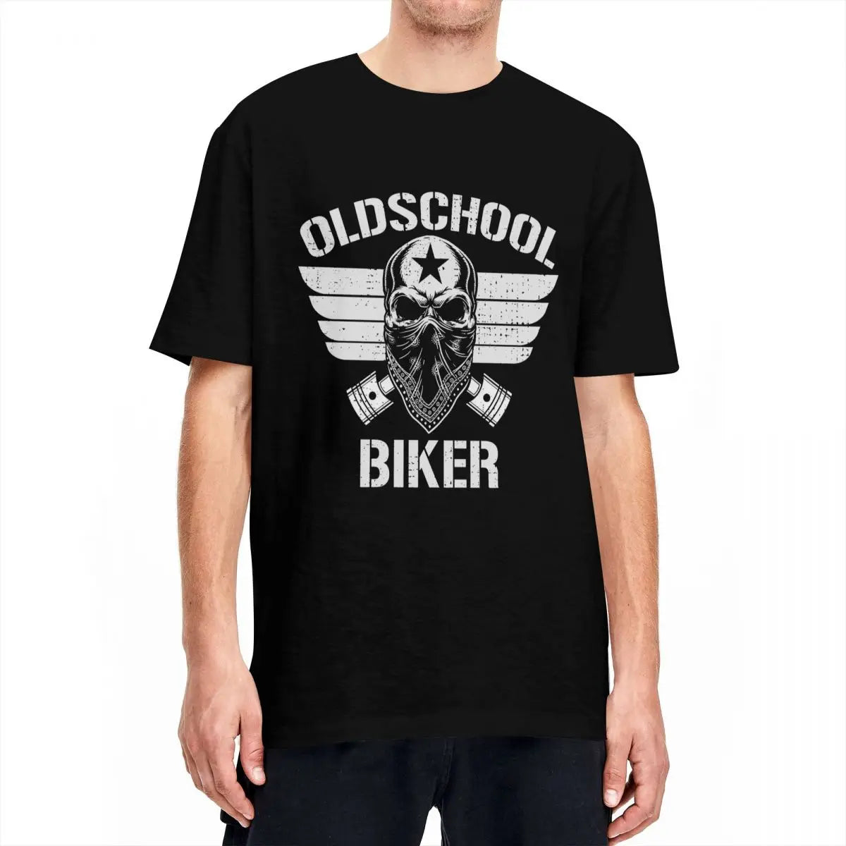 Skull Motorcycle T-Shirt - Men's Cotton Street Style Biker Tee, Short Sleeve, Plus Sizes up to 5XL - Premium T-shirt from Lizard Vigilante - Just $23.88! Shop now at Lizard Vigilante