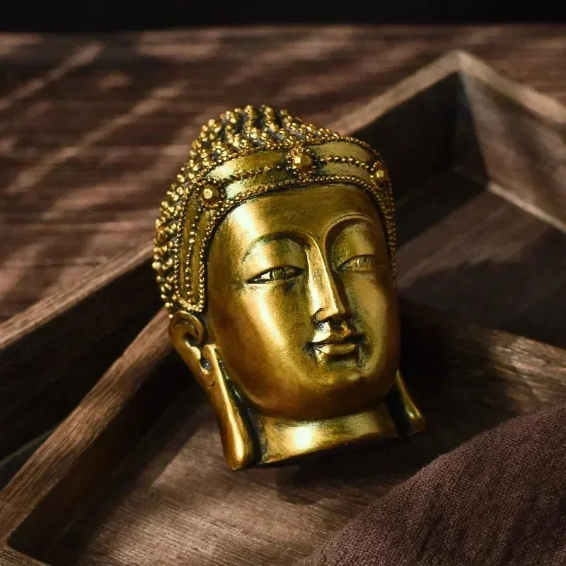 Retro Zen Buddha Statue Meditation Tathagata Monks Tibetan Buddhism Head Sculpture Home Living Room Resin Crafts Ornament