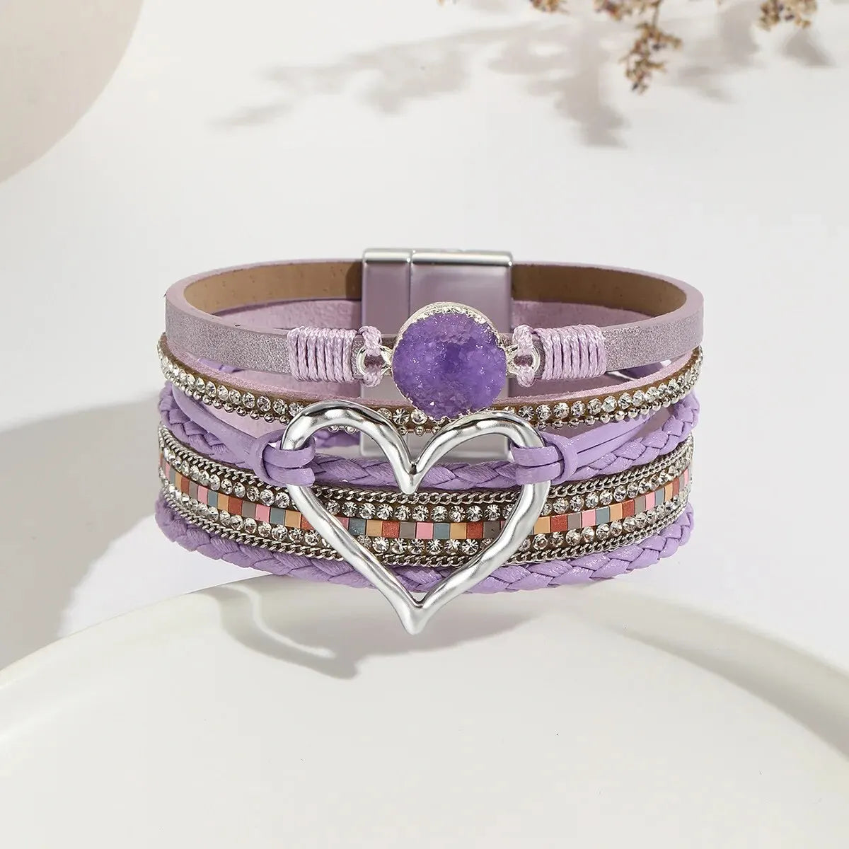 Love Heart New Metal Charm Leather Bracelets for Women Fashion Bohemian Rhinestone Resin Wrap Bracelet Bangle Couple Jewelry - Premium bracelet from Lizard Vigilante - Just $19.99! Shop now at Lizard Vigilante