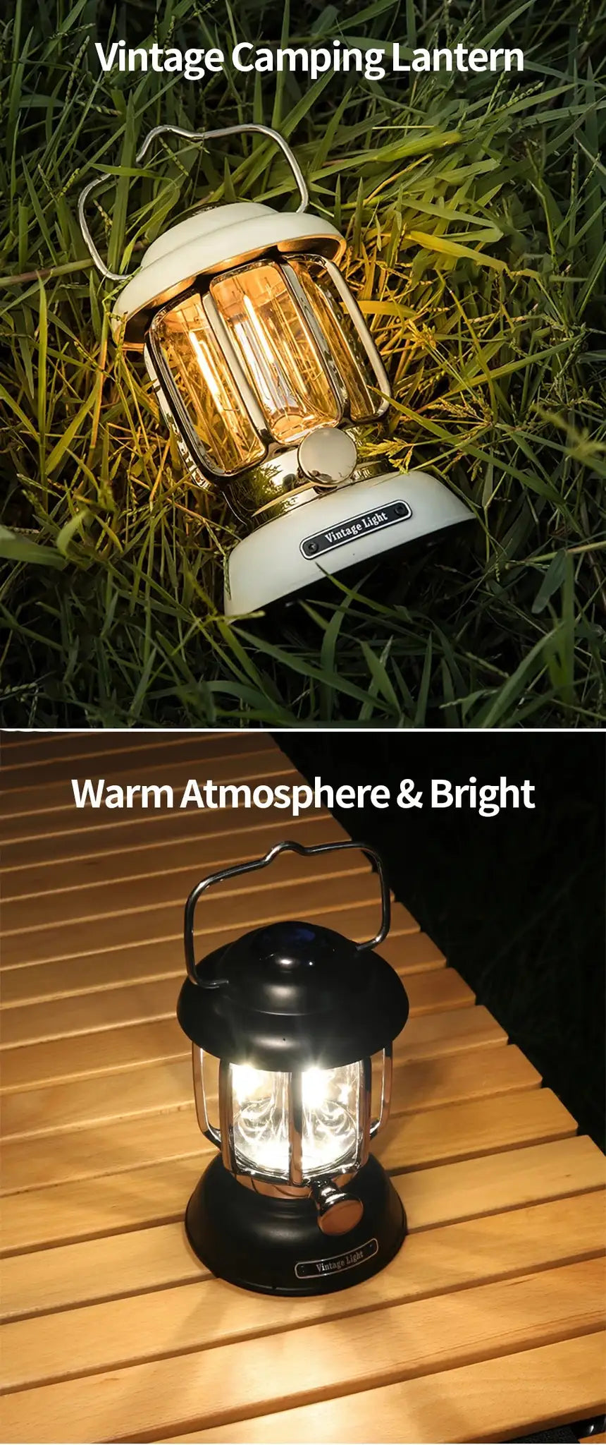 Outdoor Camping Lantern Portable USB Rechargeable Lamp Retro LED Light For Emergency Fishing Hiking Tent Nightlight Waterproof