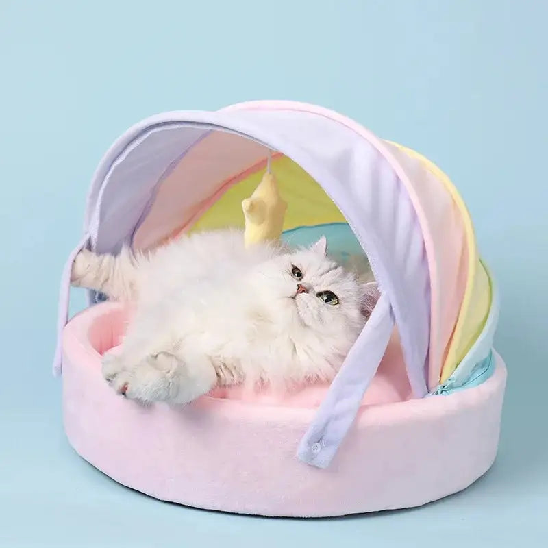 Cat House Bed Cute Cat Bed Rainbow Tent Pet Dog Sleeping Pad Winter Warm Deep Sleep Cat Nest Comfortable Breathable Cat House