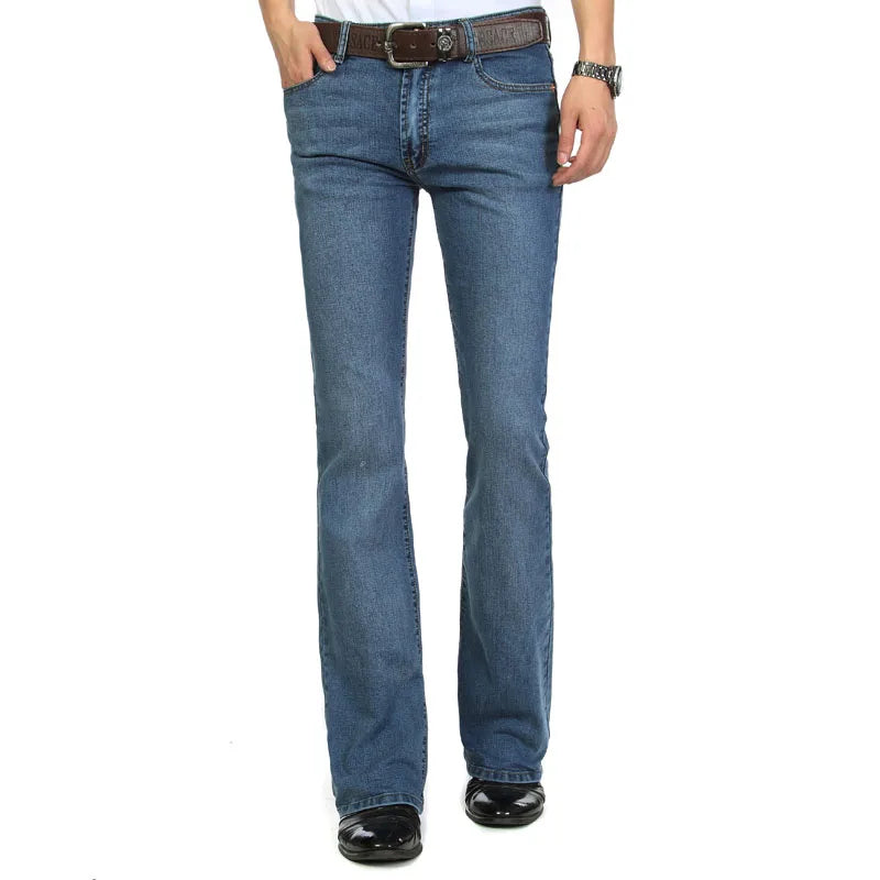 Male Bell Bottom Denim Trousers Slim Black Boot Cut Jeans Men's Clothing Casual Business Flares Pants - Premium flare leg jeans from Lizard Vigilante - Just $51.99! Shop now at Lizard Vigilante