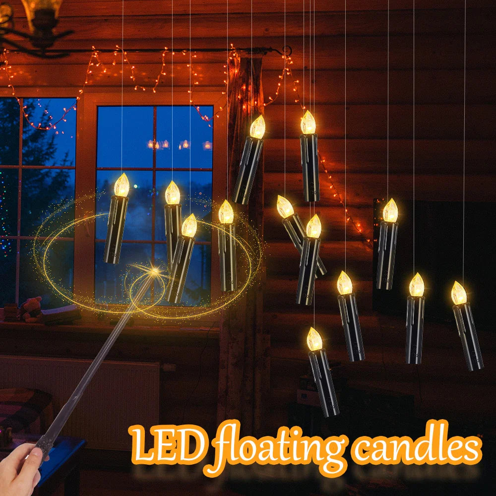 LED Floating Candle for Home Decoration, Flickering Flame, Timing Remote, Battery Operated, Halloween, Christmas,Black Candle