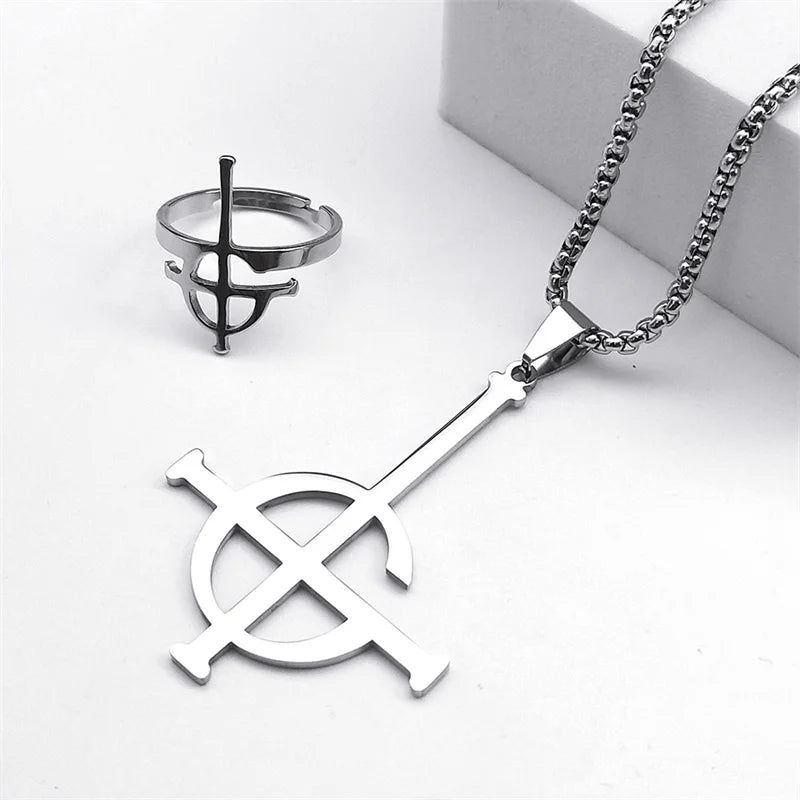 Stainless Steel Jewelry Set Ghost BC Rock Band Pendant Necklace The band Ghost Ghoul Chain Necklaces Fashion Earring Ring collar - Premium  from Lizard Vigilante - Just $7.99! Shop now at Lizard Vigilante