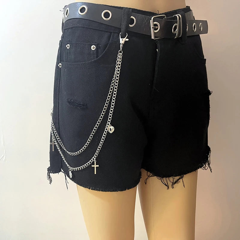 Punk Street Keychain Chain – Unisex Moon Star Rivets Skull Belt Accessory - Premium keychain from Lizard Vigilante - Just $19.88! Shop now at Lizard Vigilante