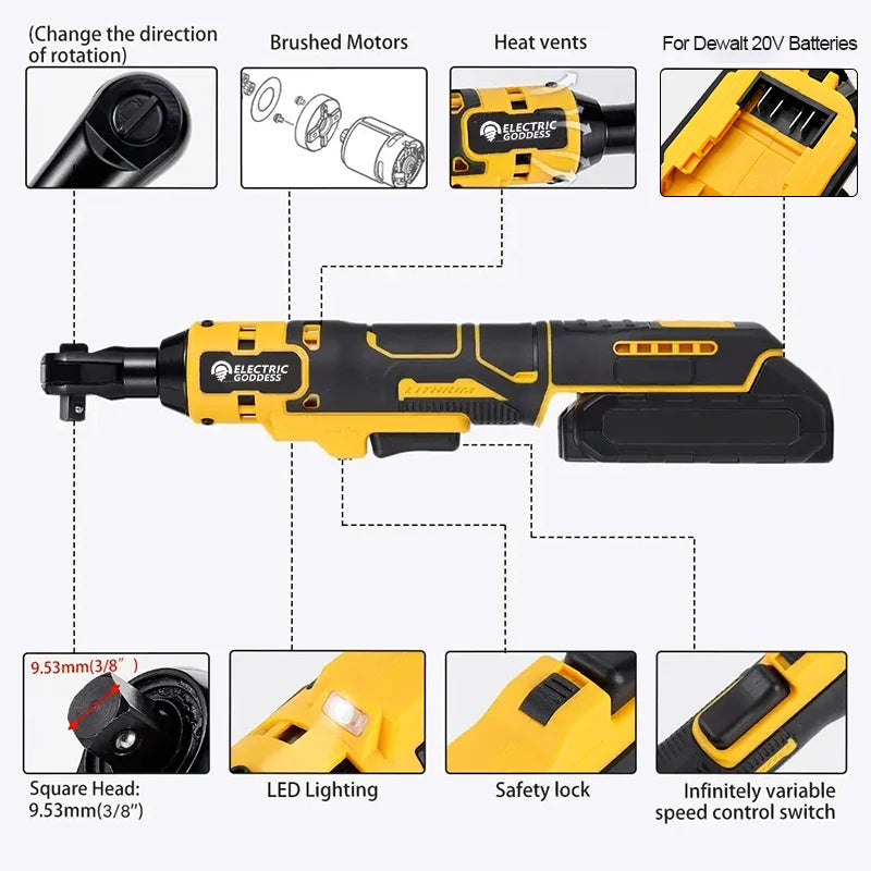 Electric Goddess 20V Cordless Ratchet Wrench – Precision Impact Torque Power Tool for DIY Champions, Compatible with Dewalt Batteries - Premium wrench from Lizard Vigilante - Just $88.88! Shop now at Lizard Vigilante