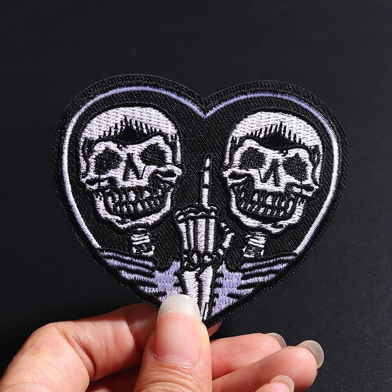 Double Skull Heart: 8x7cm Embroidered Patch for Clothing Iron on Sew Applique Cute Fabric Shoes Bags DIY Decoration - Premium patch from Lizard Vigilante - Just $13.99! Shop now at Lizard Vigilante