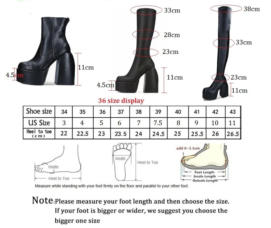 Boots For Woman Knee Shoes On Platform Gothic High Heels Punk Style New Rock Autumn Winter Chunky Pumps Plus Size Women Clothing - Premium boots from Lizard Vigilante - Just $54.99! Shop now at Lizard Vigilante