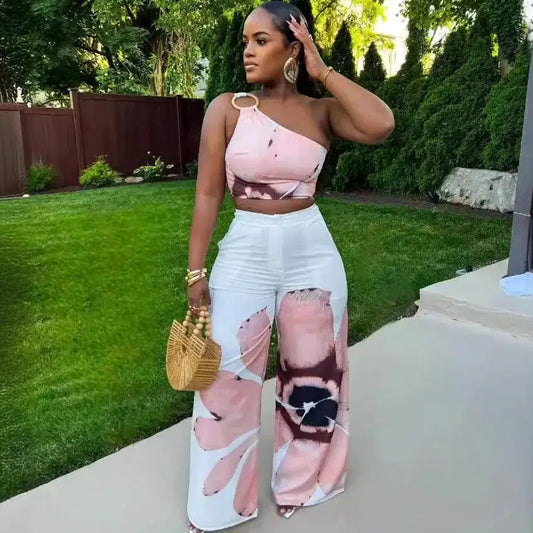 2 Piece Women Sets 2024 New Arrival Summer Autumn Matching Printing Two Pieces Sets Sleeveless Top And Pants Suits Outfits