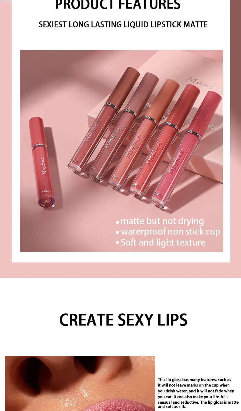 Matte Lip Gloss Set 6 Color Lipstick Smooth And Lasting Display Lip Gloss Waterproof Moisturizing Lipstick Holiday Gift Box Set