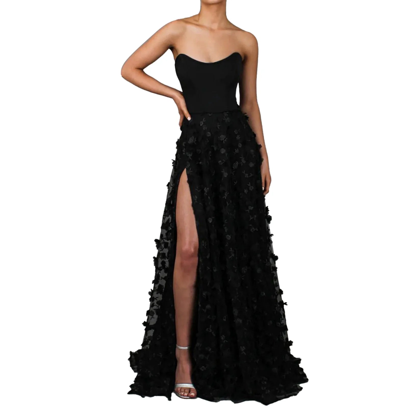 Elegant Floral Feather Strapless Wedding Dress | Sexy Long A-Line Tassel Gown for Evening, Prom, and Formal Events - Premium wedding dress from Lizard Vigilante - Just $43.88! Shop now at Lizard Vigilante