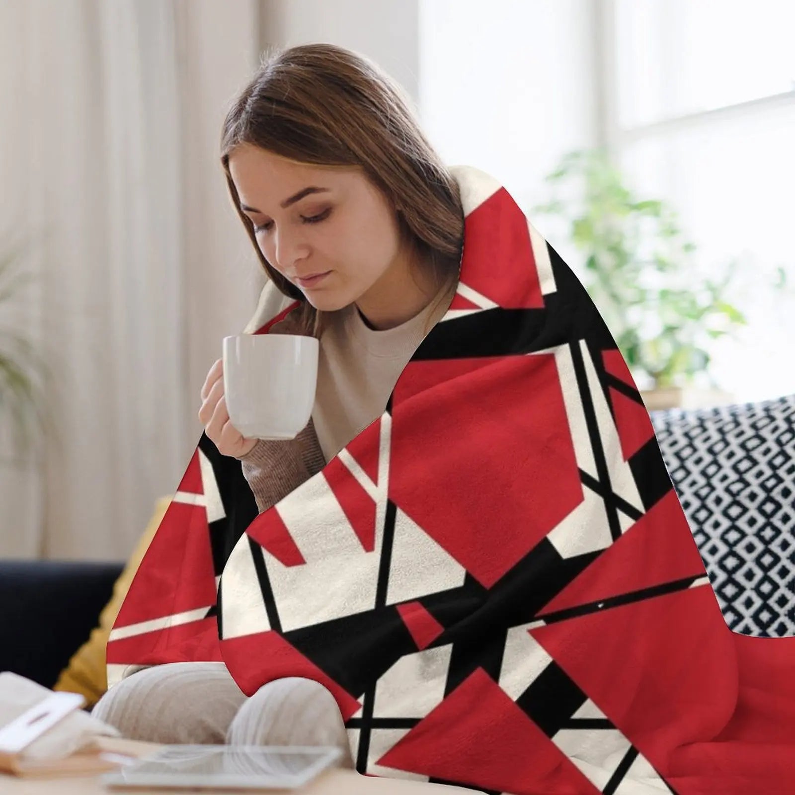 EVH Authentic Black & White Stripes Design (Red) Throw Blanket – Luxurious Plush Sofa Quilt for Year-Round Comfort - Premium blanket from Lizard Vigilante - Just $22.99! Shop now at Lizard Vigilante