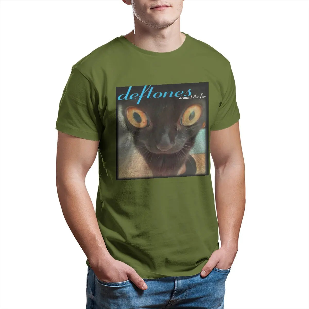 Deftones 'Around the Fur' Cat T-Shirt – 100% Cotton Funny Crew Neck Tee for Men (Available in 4XL & 5XL) - Premium tee from Lizard Vigilante - Just $23.88! Shop now at Lizard Vigilante