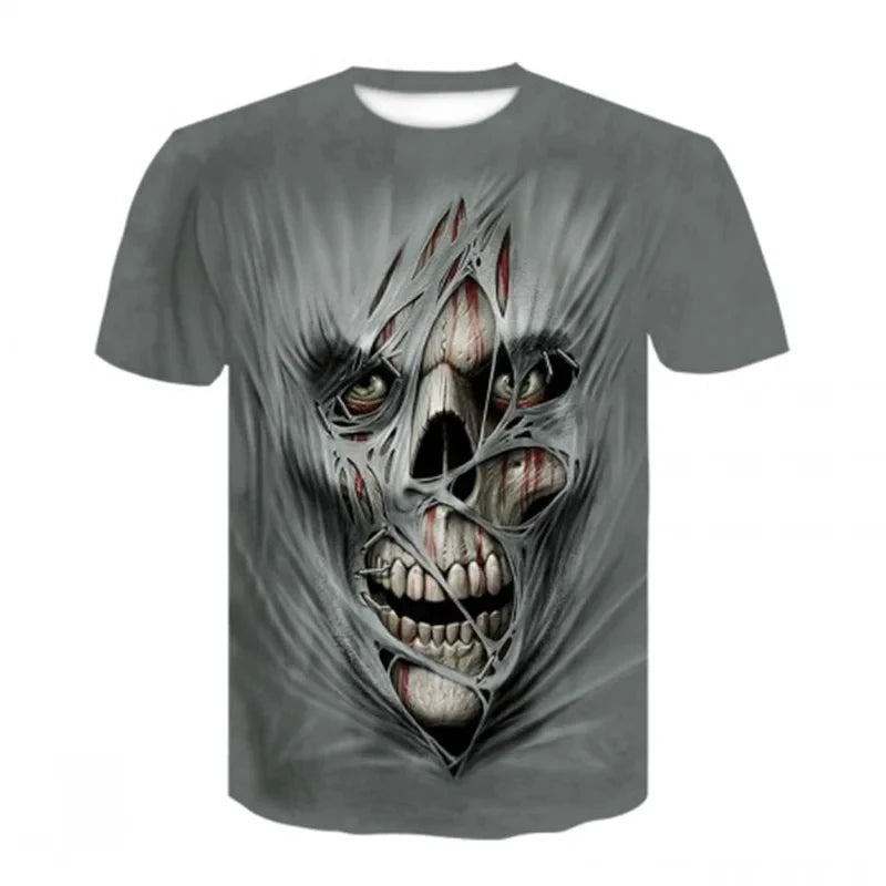 3D Heavy Metal Skull Print T-shirts Punk Rock Men's Tops Summer Casual Party Short Sleeve New Trend Men's Fashion Streetwear - Lizard Vigilante