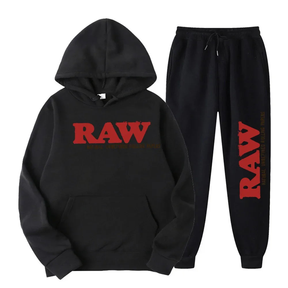 2024 Men's Set RAW Hat Running Hoodie Sweatpants Men's Set 2PK Autumn Winter Casual Woolen Sportswear - Premium  from Lizard Vigilante - Just $49.99! Shop now at Lizard Vigilante