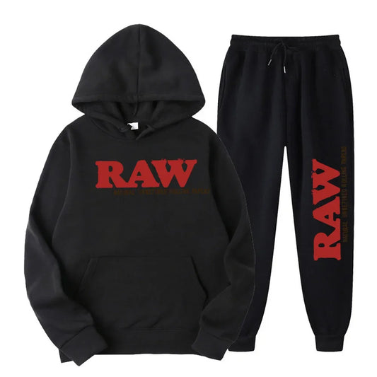 2024 Men's Set RAW Hat Running Hoodie Sweatpants Men's Set 2PK Autumn Winter Casual Woolen Sportswear - Premium  from Lizard Vigilante - Just $49.99! Shop now at Lizard Vigilante
