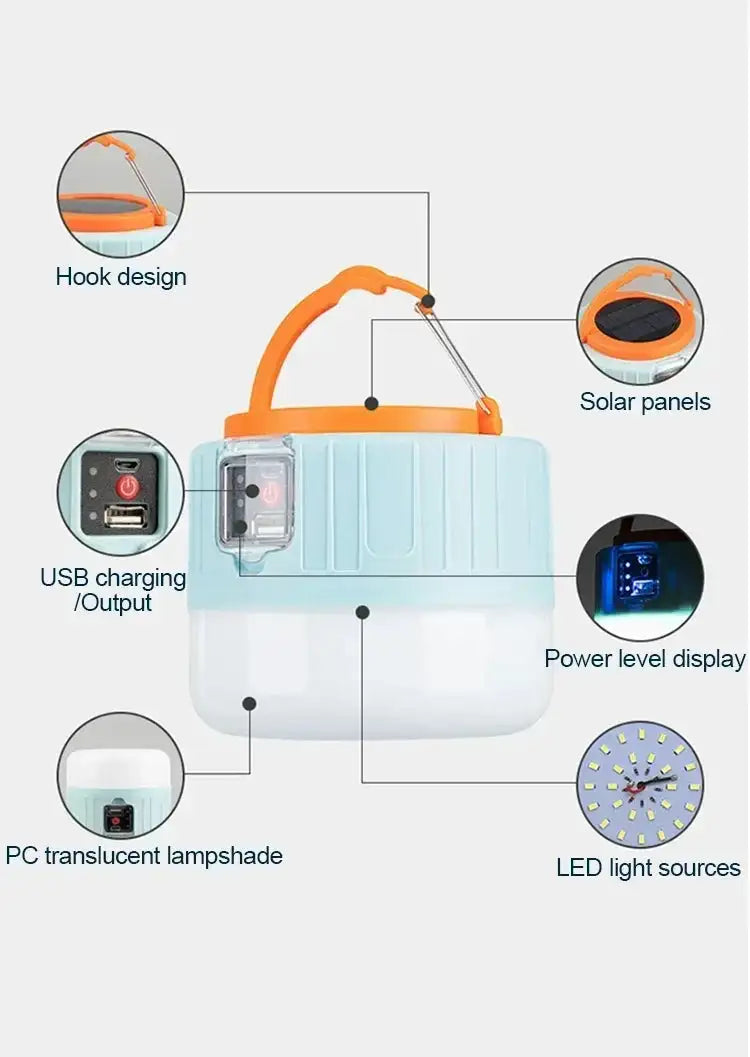 Powerful Solar LED Camping Lamp Waterproof Portable Lanterns Emergency Lights For BBQ Hiking USB Rechargeable Tent Lanterns