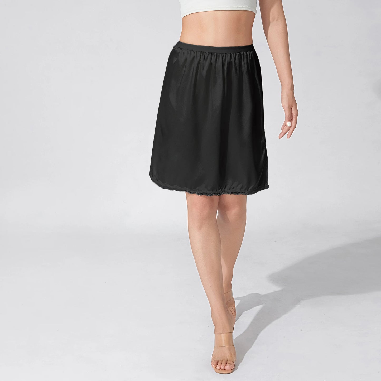 Goocheer Satin Underskirt – Women’s Solid Color Elastic Waist Lace Trim Skirt for Under Dresses - Premium skirt from Lizard Vigilante - Just $22.88! Shop now at Lizard Vigilante