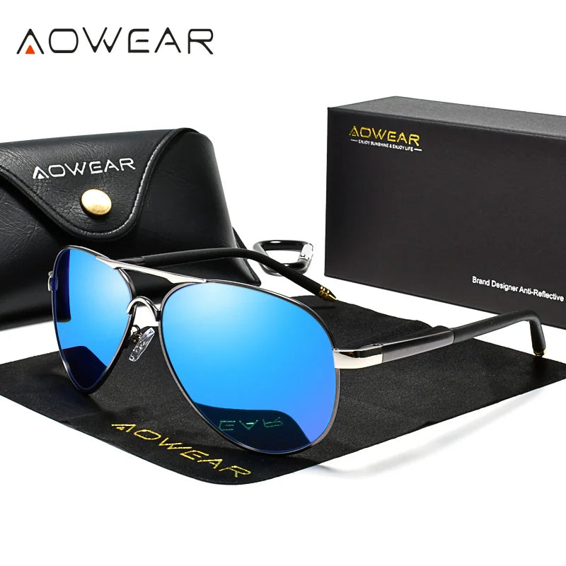 AOWEAR Men's Aviators Sunglasses HD Driving Pilot Sun Glasses Men Polarized Aviation Mirror Sunglass for Menl unettes de soleil homme - Premium sunglasses from Lizard Vigilante - Just $38.99! Shop now at Lizard Vigilante