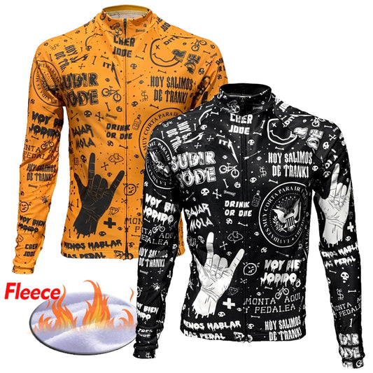 NEW Orange Tattoo Winter Thermal Long Sleeve Rock Cycling Jersey Black Bike & Thin Bicycle Clothing Wear - Premium jacket from Lizard Vigilante - Just $52.99! Shop now at Lizard Vigilante