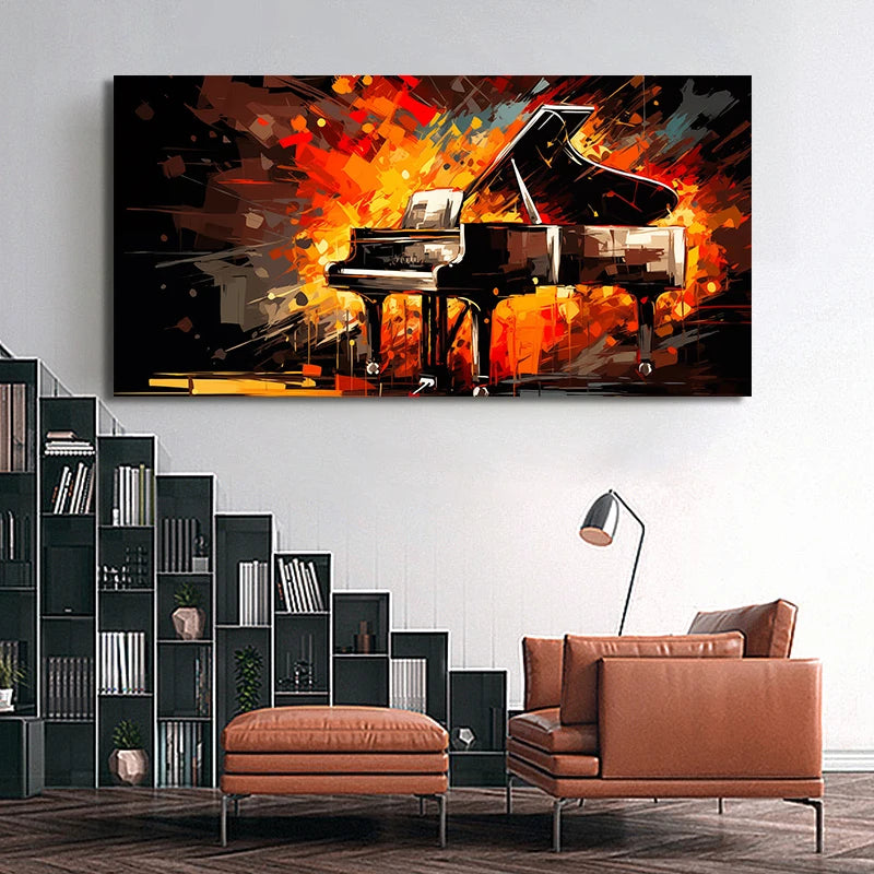 Abstract Riot Symphony Canvas Violin Piano Drums Cello Guitar Retro Music Wall Art Print