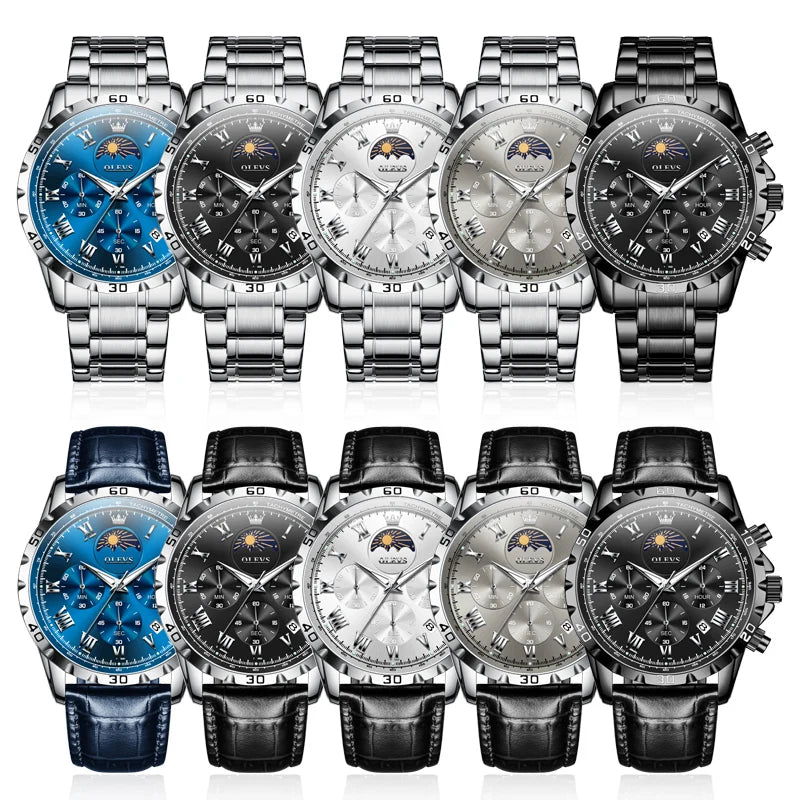 OLEVS Men's Luxury Moon Phase Skeleton Watch – Luminous Quartz Wristwatch with Complete Calendar - Premium wristwatch from Lizard Vigilante - Just $47.99! Shop now at Lizard Vigilante