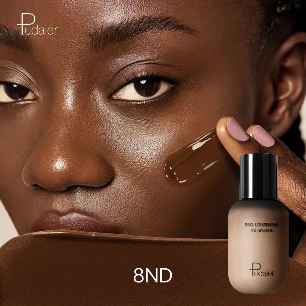 Pudaier Long-Lasting Natural Foundation - Brown Small Bottle, Matte Finish, Non-Sticky, Creamy Texture, Suitable for All Skin Ty