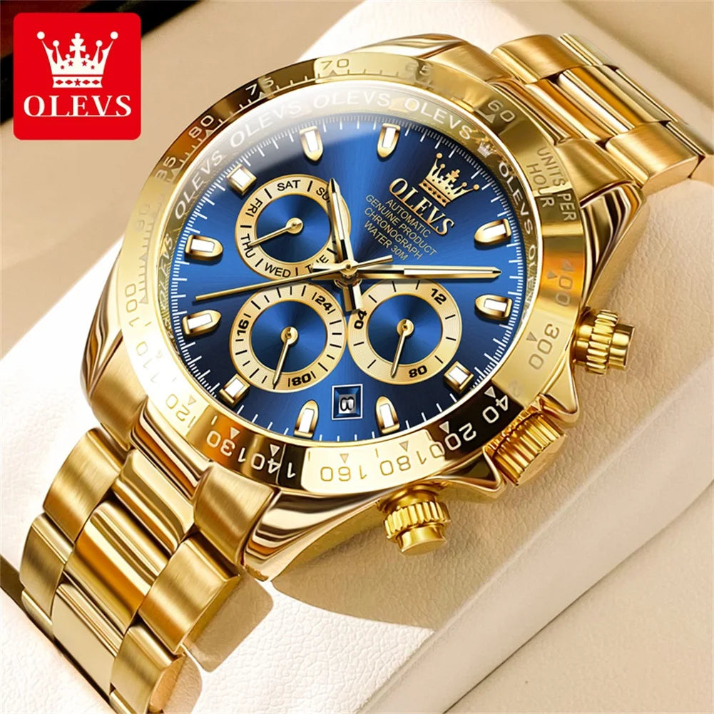 OLEVS Original Gold Watch for Men Automatic Mechanical Multifunctional Three Small Dials Luxury Brand Men's Wristwatch Upgraded - Premium  from Lizard Vigilante - Just $139.99! Shop now at Lizard Vigilante