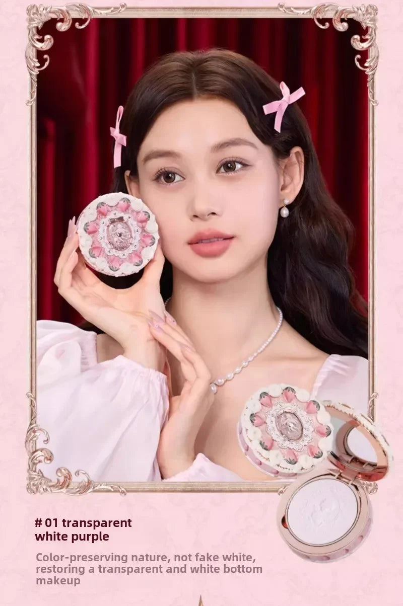 Flower Knows Strawberry Cupid Collection Pressed Powder Mineral Makeup Powder Foundation With Concealer & Finishing Vegan