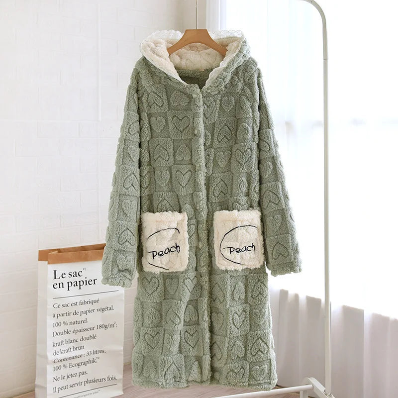 Autumn Winter Sleepwear For Sleeping Warm Hooded Robe Women Pajamas Bathrobe Woman Clothing Pijama Mujer Flannel Pyjama New Hot