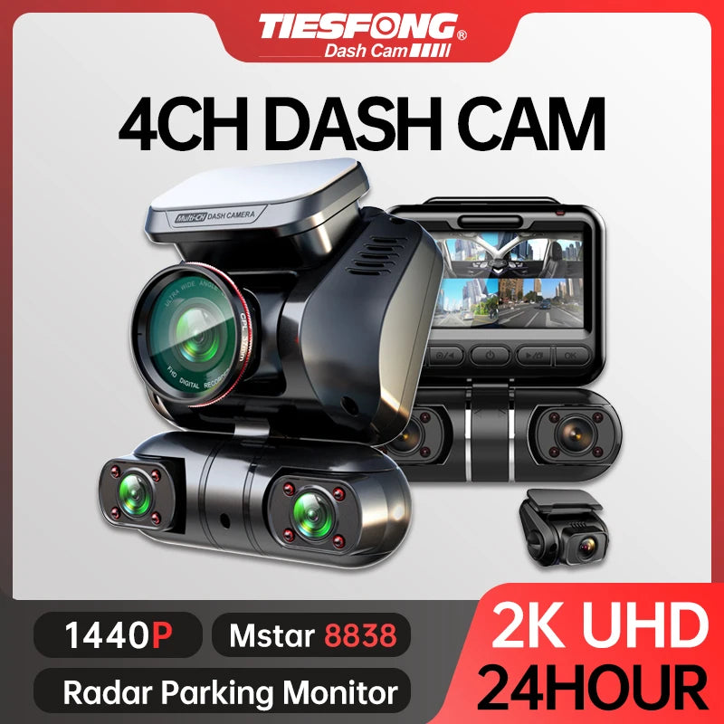 TiESFONG M10max 2K 1440P Dash Cam for Car DVR 4CH 360 Camera 24H Parking Monitor & GPS Night Vision Auto Video Recorder 256Gmax - Lizard Vigilante