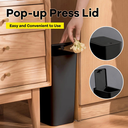 Bathroom Trash Can | 10L Small Garbage Can with Press-Top Lid | Plastic Wastebasket for Toilet, Bedroom, Living Room | Pop-Up Lid Design - Premium trash can from Lizard Vigilante - Just $28.88! Shop now at Lizard Vigilante