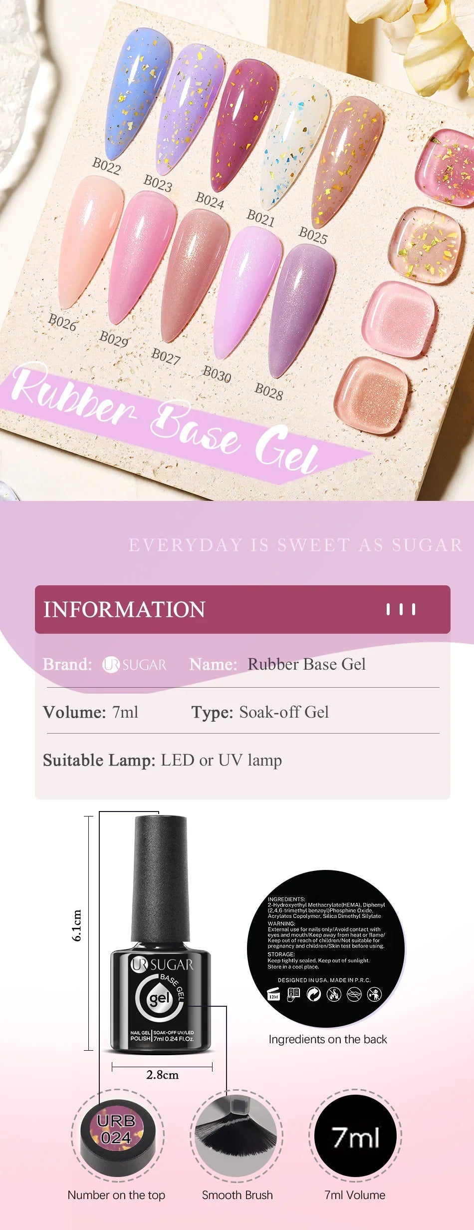 UR SUGAR Blue Color Rubber Base Gel Nail Polish Gold Glitter Base Gel Top Coat Soak Off UV LED Gel Nail Art Varnish Manicure