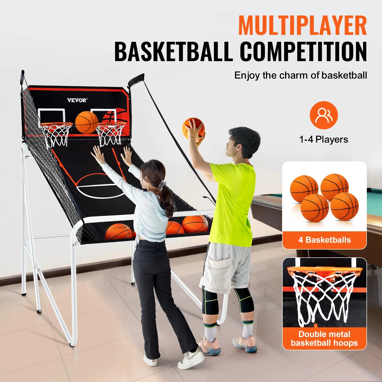 VEVOR Foldable Basketball Arcade Game 2 Player Indoor Basketball Game Home Dual Shot Sport w/ 4 Balls 8 Game Modes for Kid Adult - Premium  from Lizard Vigilante - Just $113.99! Shop now at Lizard Vigilante