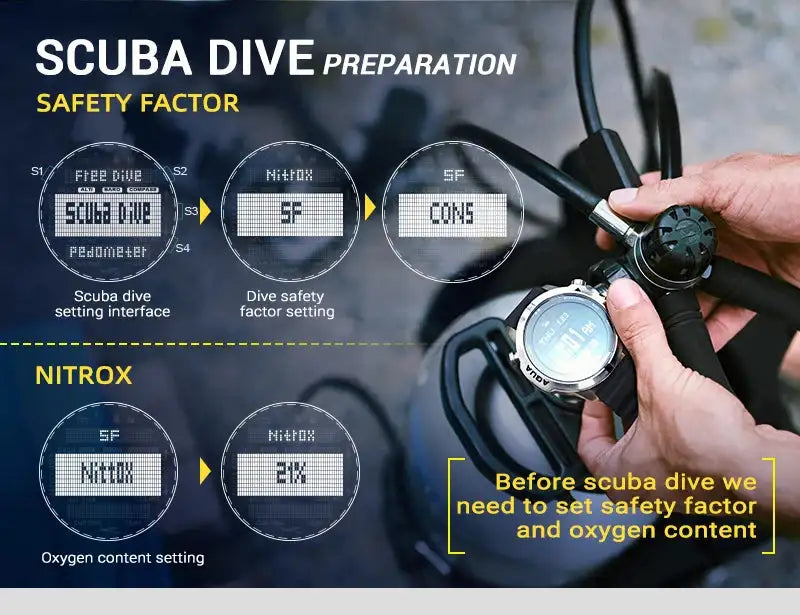 Men Dive Computer Watch Waterproof 100M Smart Digital Free Diving Watches Barometer Compass Temperature Clock