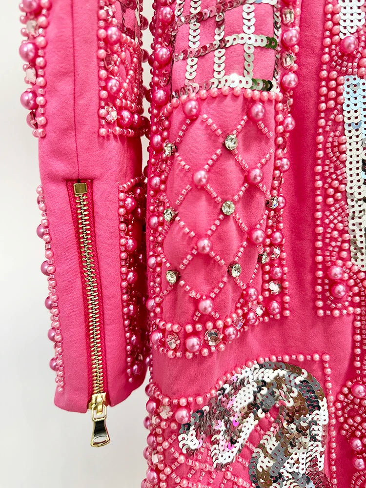 O’ZACKET Midnight Voltage: Luxe Pearl & Sequin Power Dress