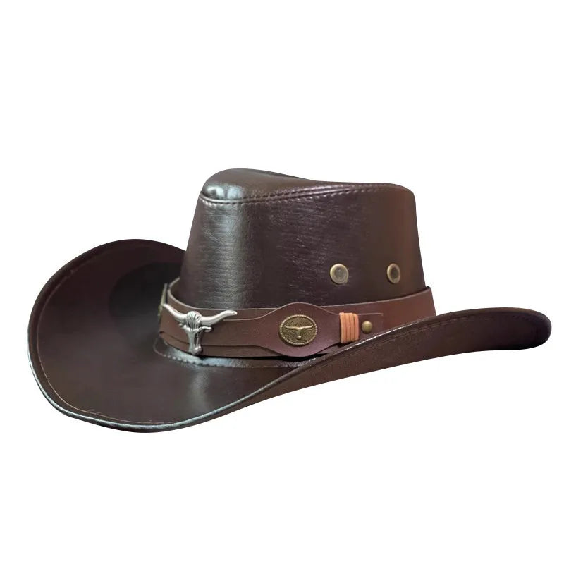 Faux Leather Western Cowboy Hats For Women Men Vintage Gentleman Dress Hats Panama Cowgirl Jazz Cap Sombrero Hombre - Premium  from Lizard Vigilante - Just $17.99! Shop now at Lizard Vigilante