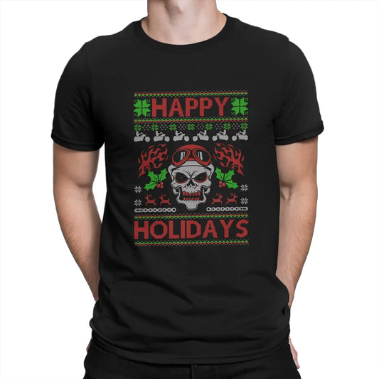 Happy Holidays Evil Skull Santa TShirt for Men Biker Christmas Sweater Tee Round Collar Polyester T Shirt Personalize Gift Clothes Tops - Premium T-Shirt from Lizard Vigilante - Just $24.59! Shop now at Lizard Vigilante