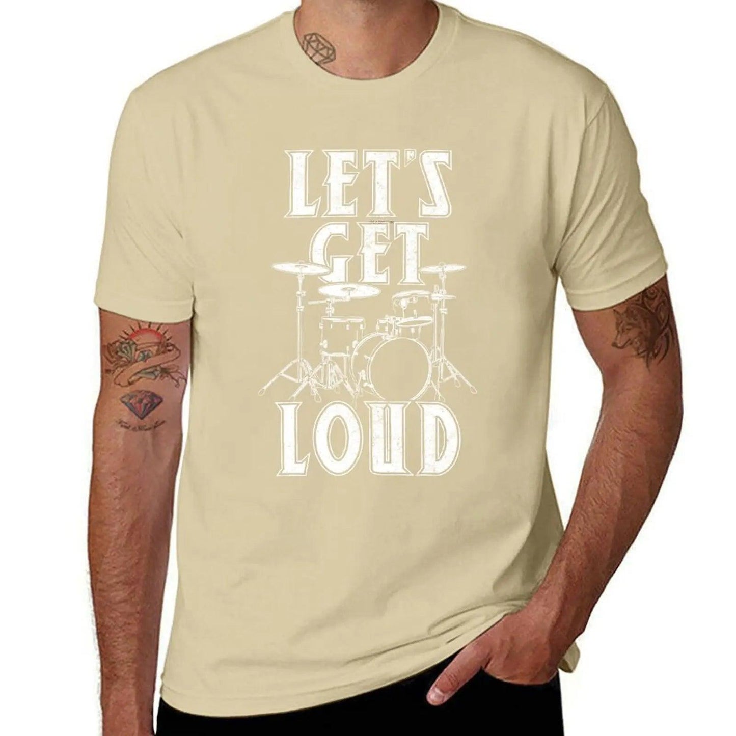 Let's Get Loud Drummer Rock Music Lover T-shirt Blacks Aesthetic Clothes Customs Designer T Shirt Men - Lizard Vigilante