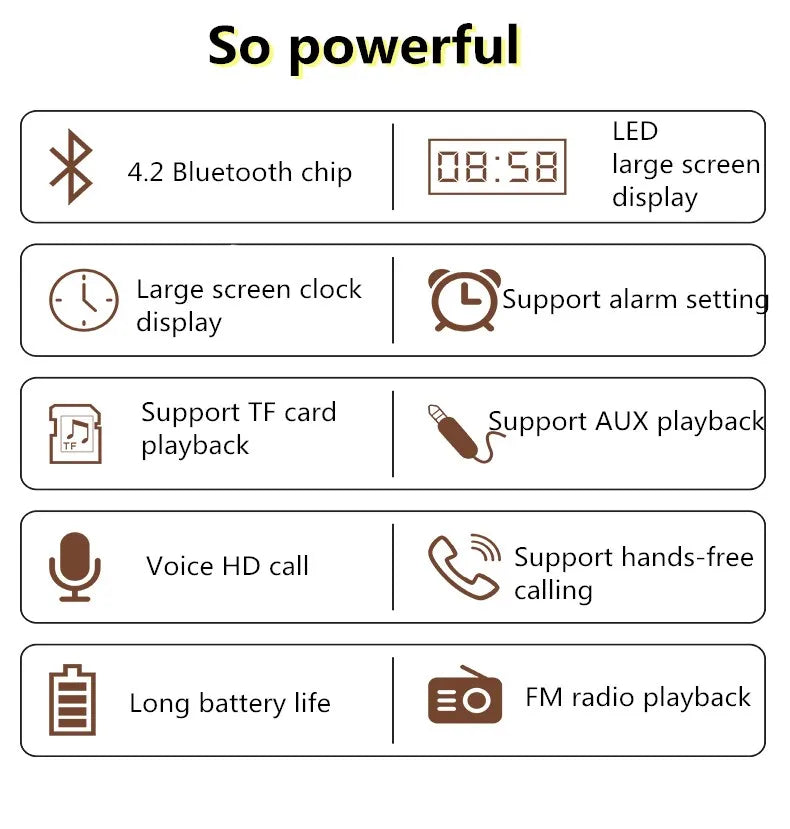 Wooden Bluetooth Speaker Portable Wireless Subwoofer Clock Soundbox Home Computer Echo Wall Soundbar HiFi Stereo TF AUX U Disk