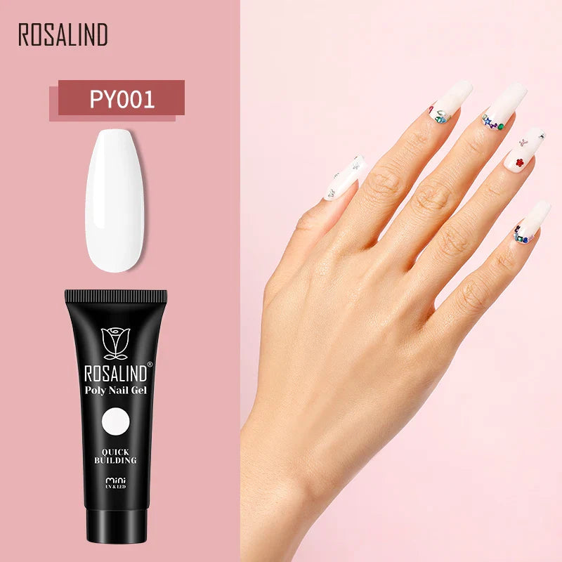 ROSALIND Poly Nail Gel Semi Permanent Acrylic Nail Art Hybrid Varnishes Poly Crystal  Nail Polish Top Base Coat Need UV/LED Lamp