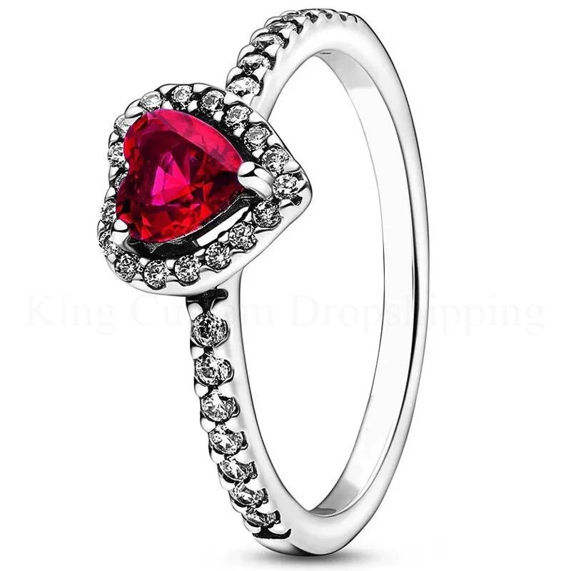 New Colored Crystal 925 Sterling Silver Ring Exquisite Women Shiny Heart Series Simple Ring Valentine's Day Gift for Lovers