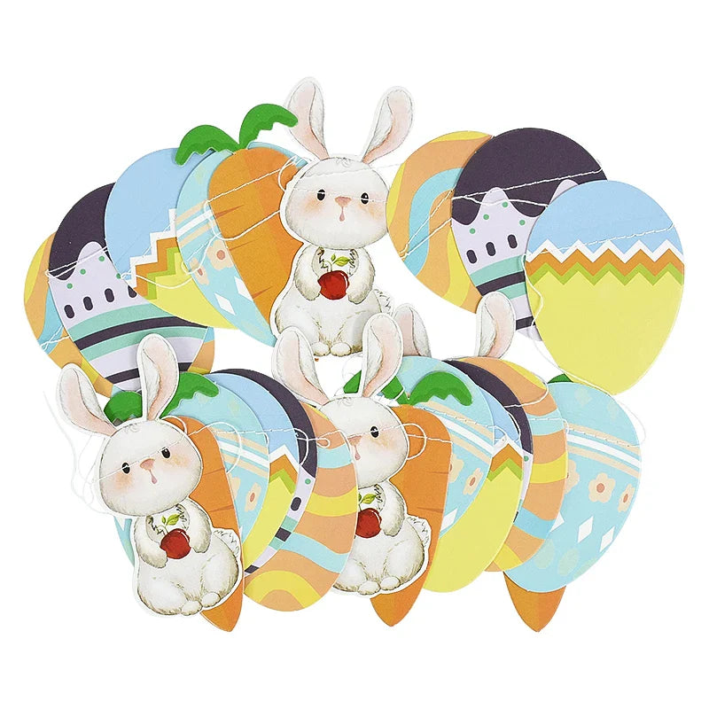 3M Happy Easter Banner Rabbit Carrot Egg Cartoon Bunny Garland Wall Hanging Bunting Flag Easter Party Decoration For Home