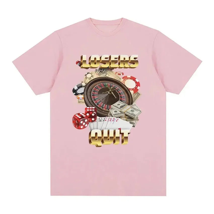 Losers Quit Gambling Meme Oversized Vintage T-Shirt – Unisex Cotton Casual Graphic Tee - Premium tee from Lizard Vigilante - Just $23.88! Shop now at Lizard Vigilante