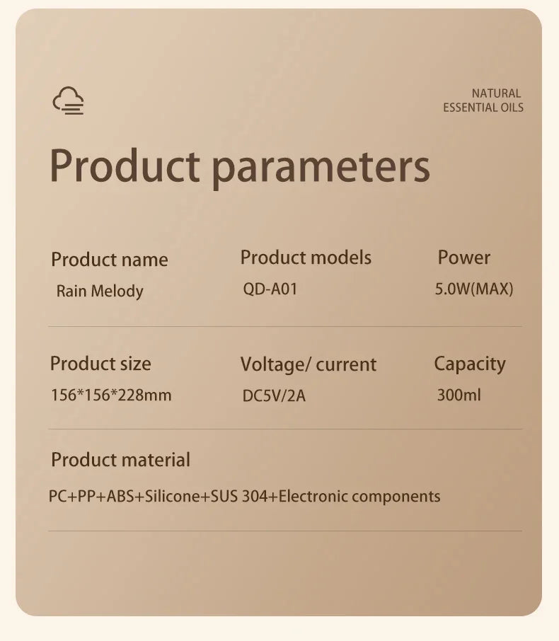 300ml 5W USB Air Diffuser Bluetooth Rain Cloud Humidifier Design Mushroom Lamp Colorful NightLight Ultrasonic Aroma Diffuser