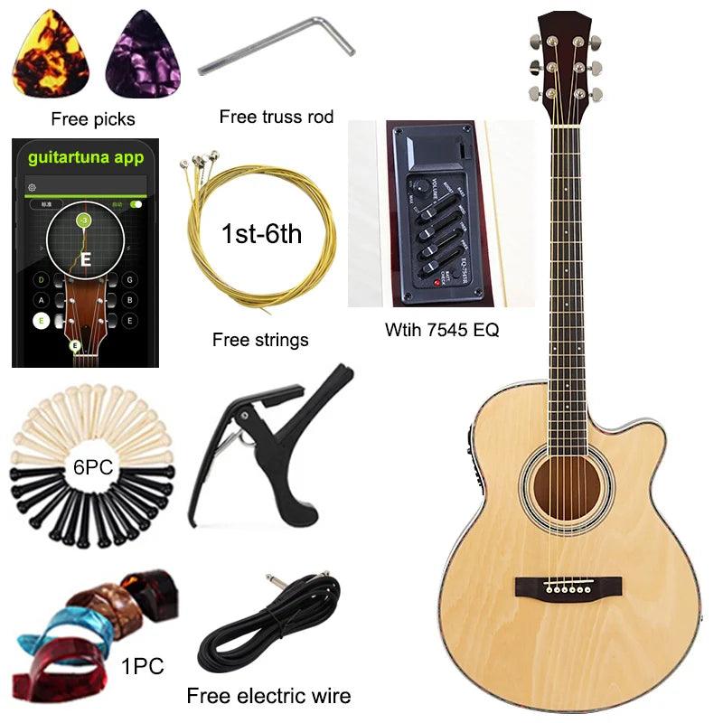 Thin Body Acoustic Electric Guitar Beginner Guitar with Free Gig Bag Free String Black Natural Sunburst White Color - Lizard Vigilante